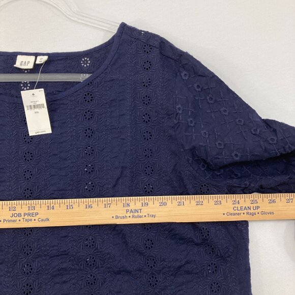 New GAP size XXL Navy Clip Dot Embroidered Eyelet Feminine Blouse Elegant - Picture 7 of 12